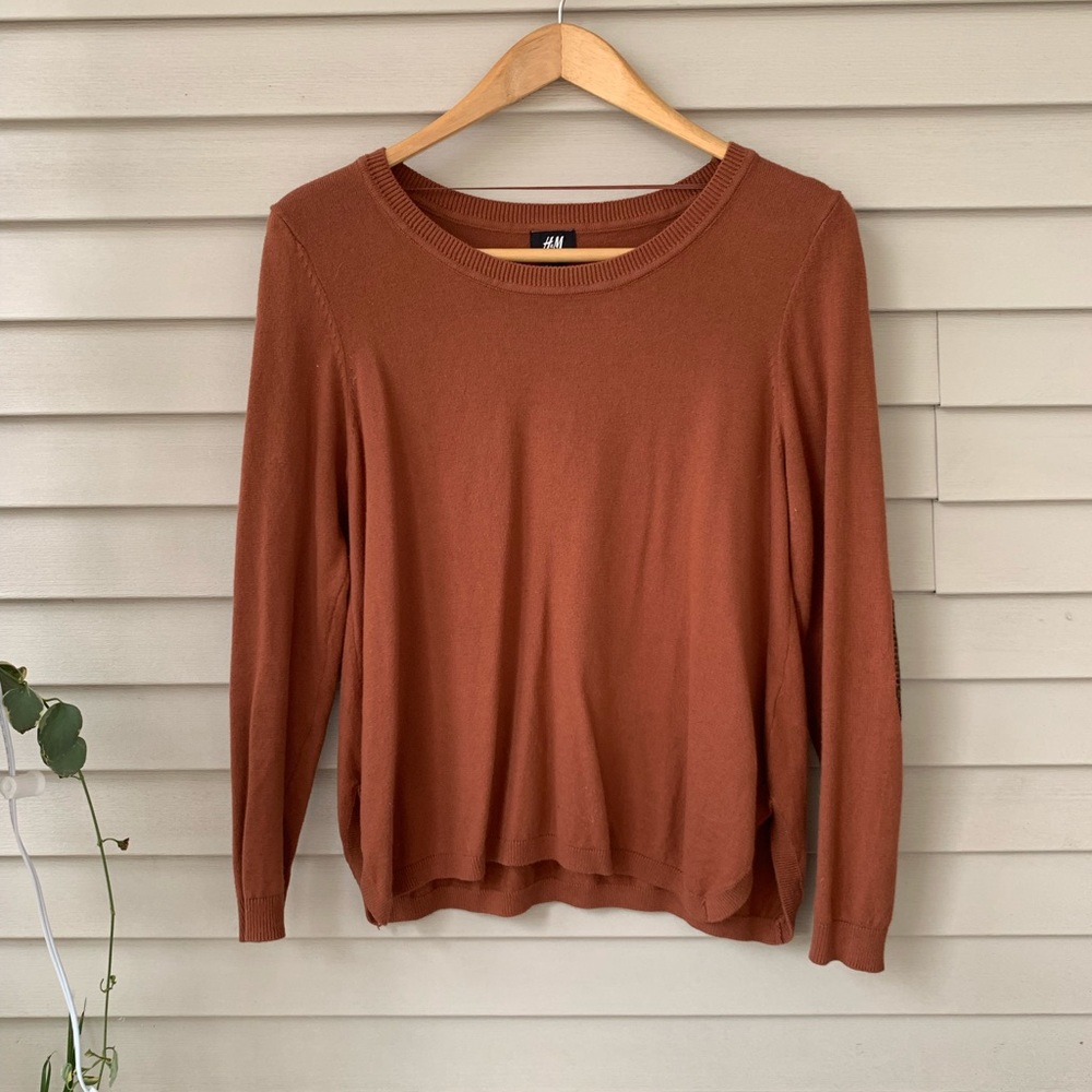 Burnt orange sweater with elbow pads